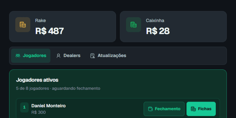 Tela do ChipSuite: Gestão de Cash game